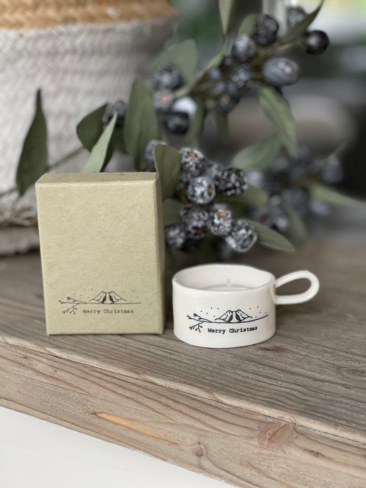 Handled "Merry Christmas" Tea Light Holder