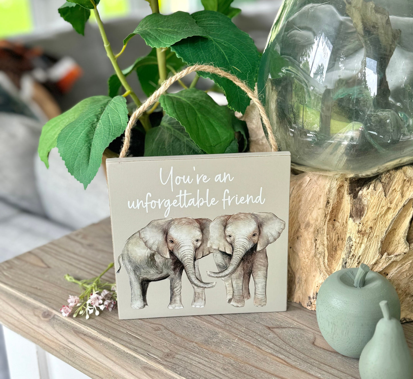 Wooden Hanging Elephant Sign/Plaque. "You're an unforgettable Friend"