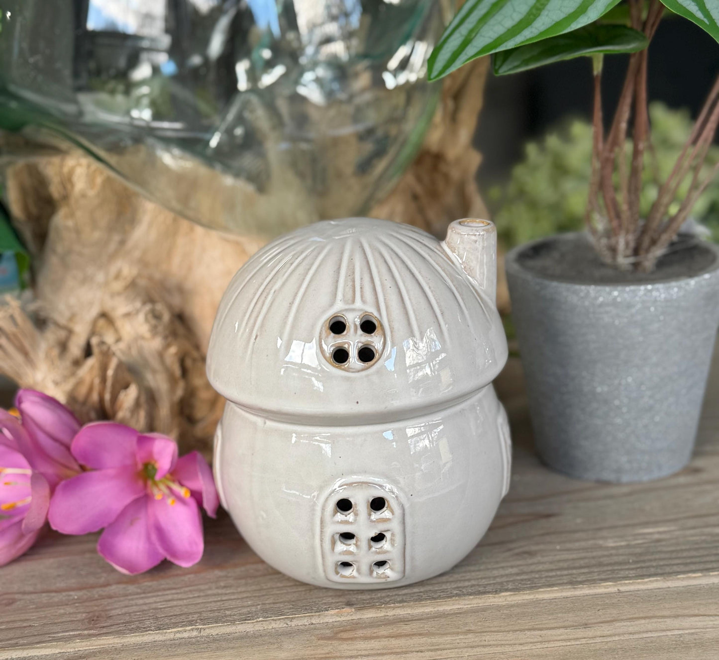 White Porcelain Mushroom LED House