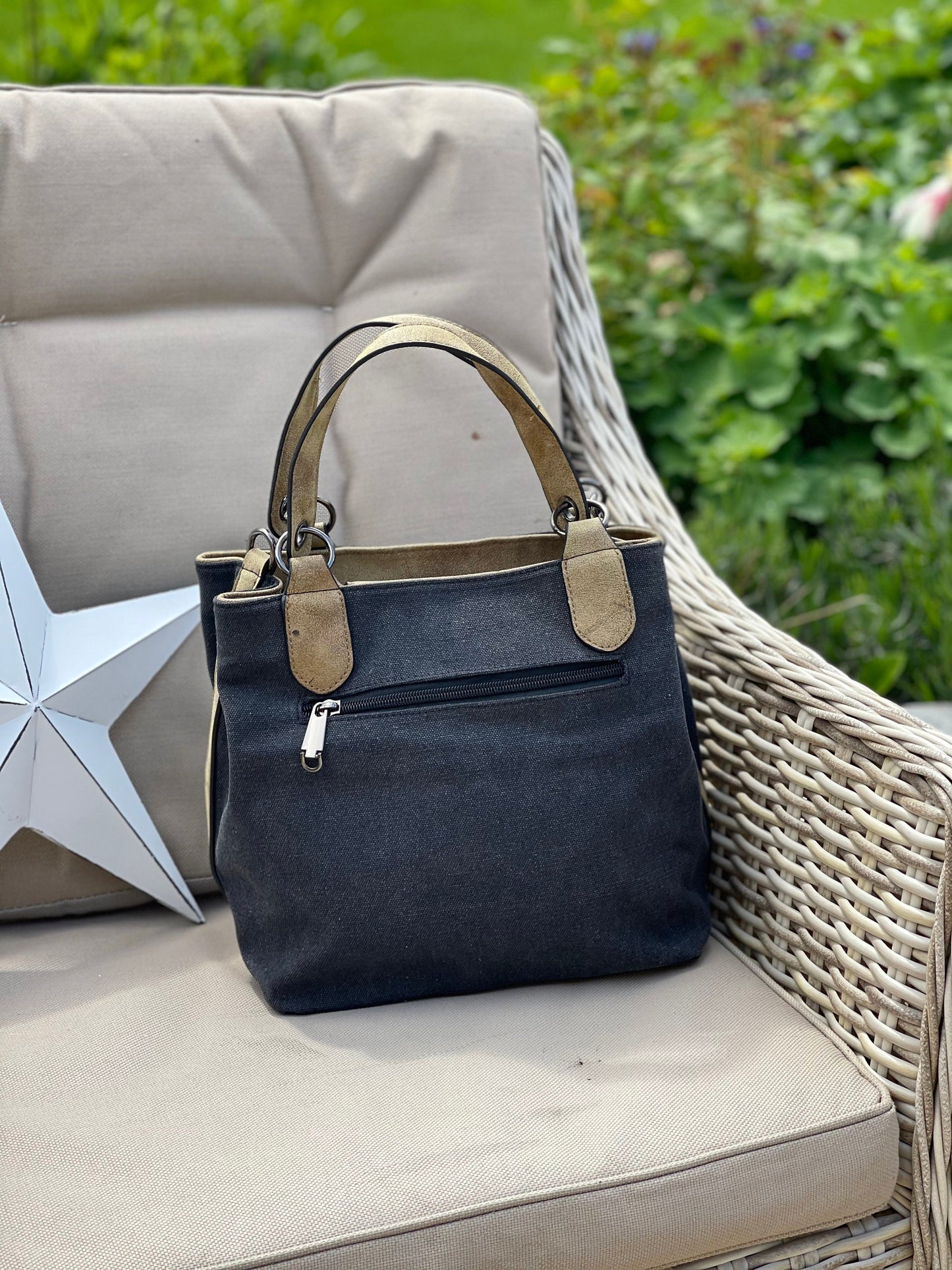 Canvas Sequin Star Handbag - Black