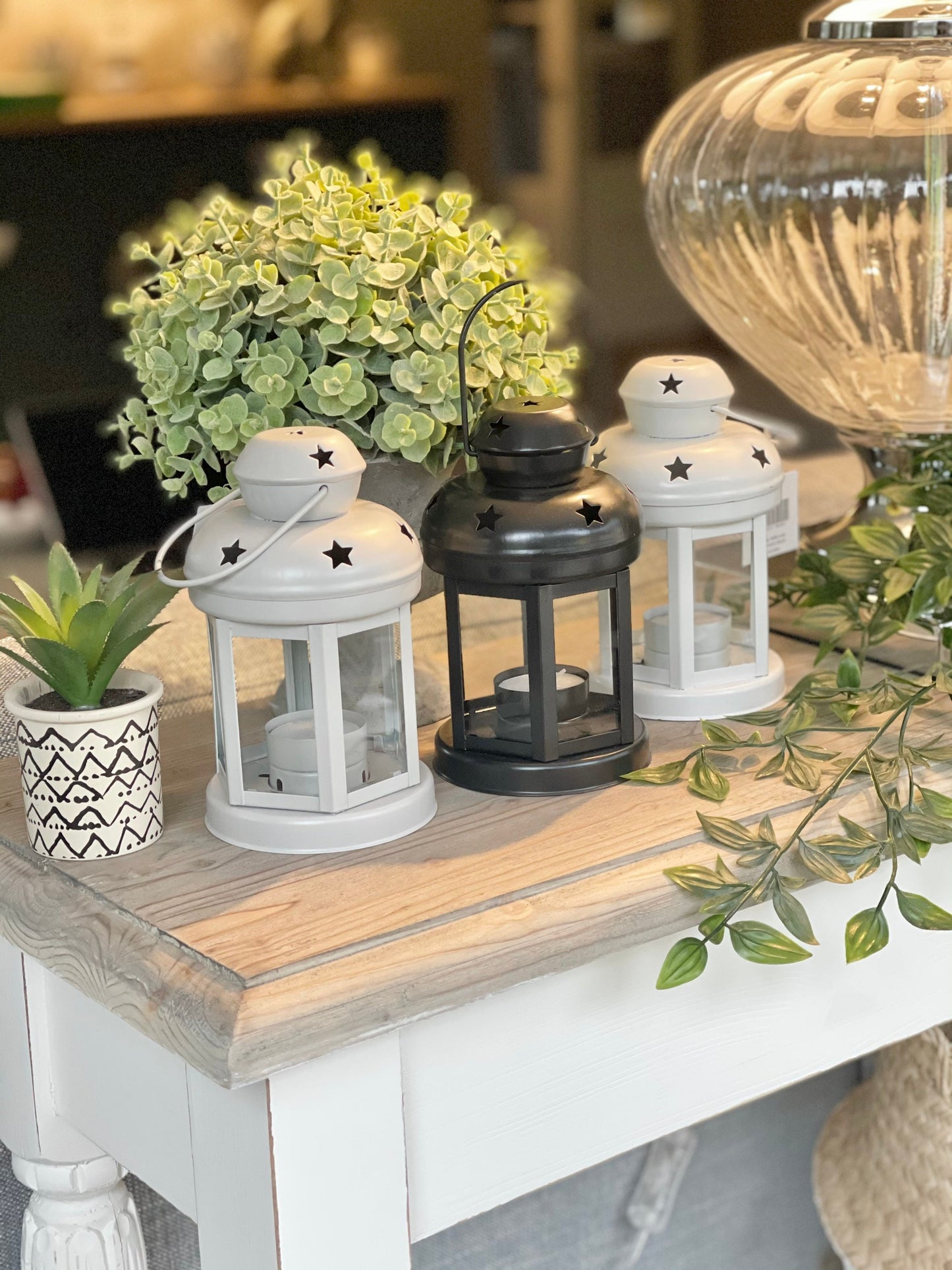 Vintage Metal Candle Lantern - White, Grey or Black