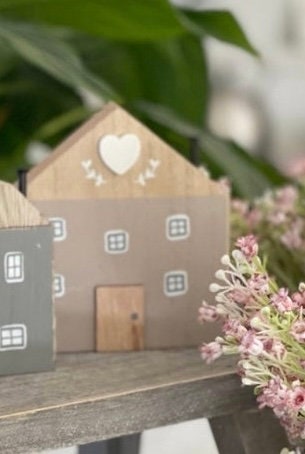 Grey Wooden Heart Houses - Sold Individually or Set of 3