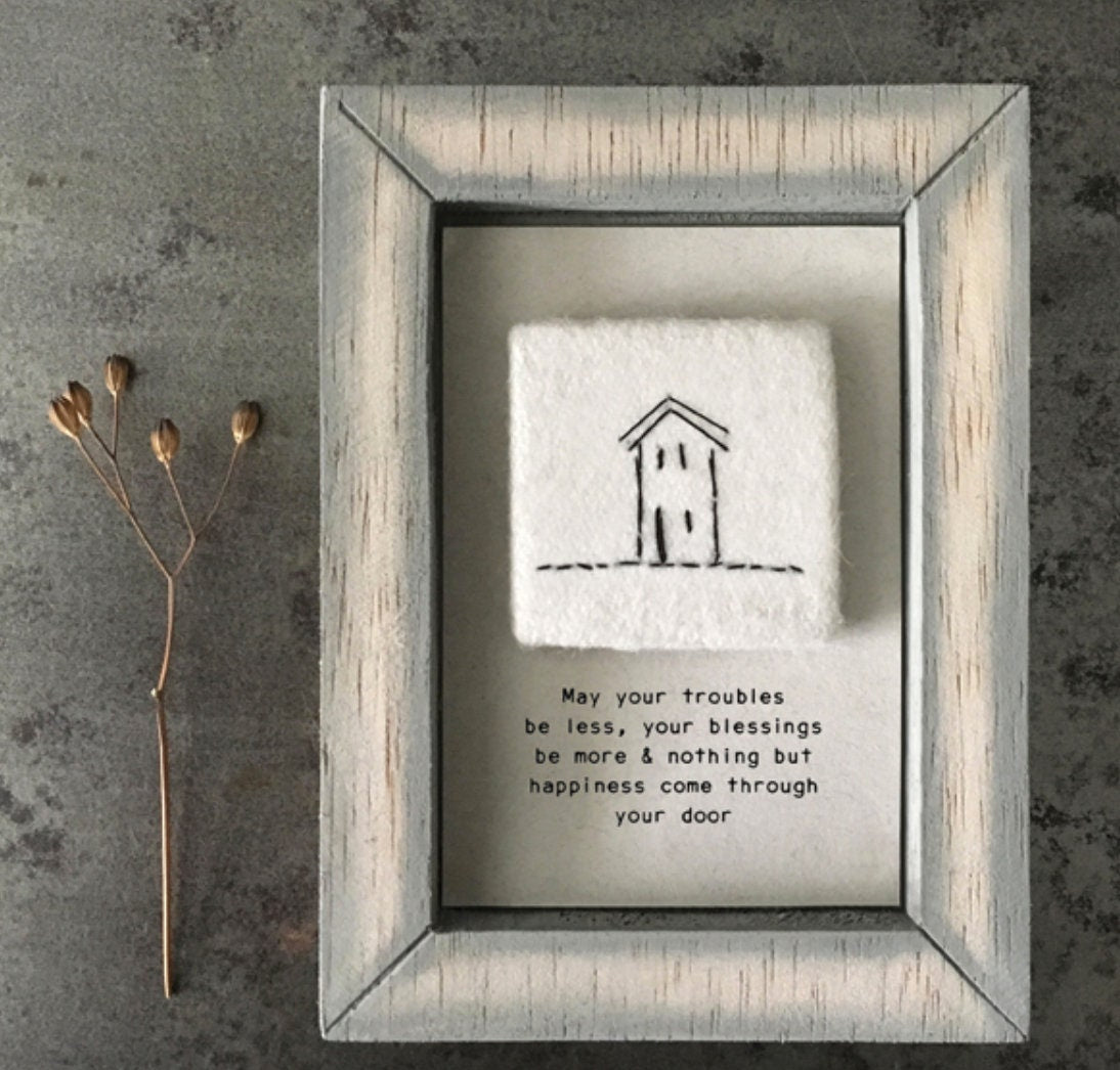 East of India A6 Embroidered Sign - Troubles be less