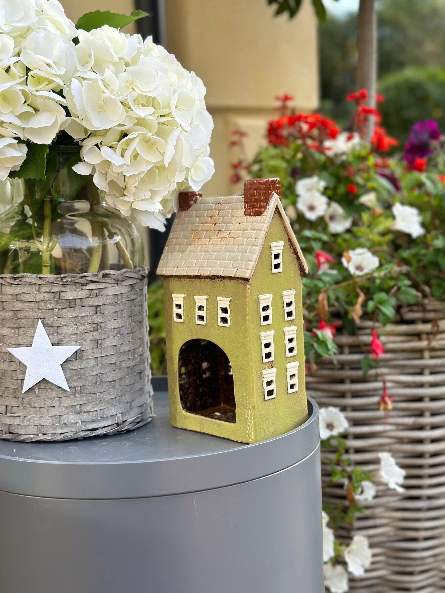 Sage Ceramic House/Cottage Candle Holder - 27cm