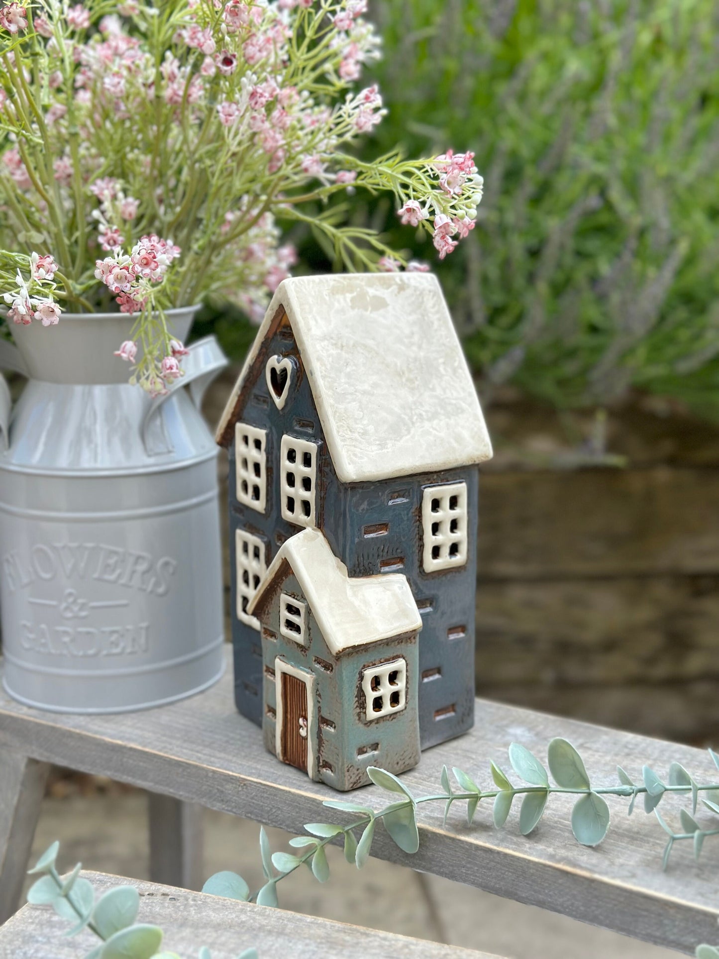 Navy/Duck Egg Traditional Village Porch House Candle Holder