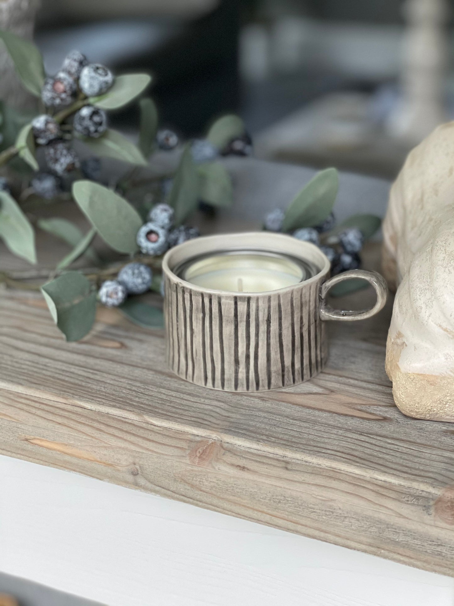 East of India Scratched Lines Handled Candle Holder