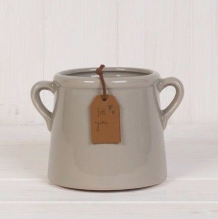 Medium Ceramic Pot with Tag - Grey 10cm