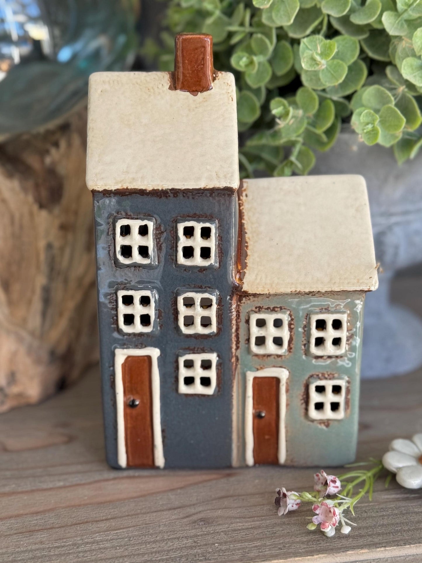 Navy/Duck Egg Traditional Village Porch House Candle Holder