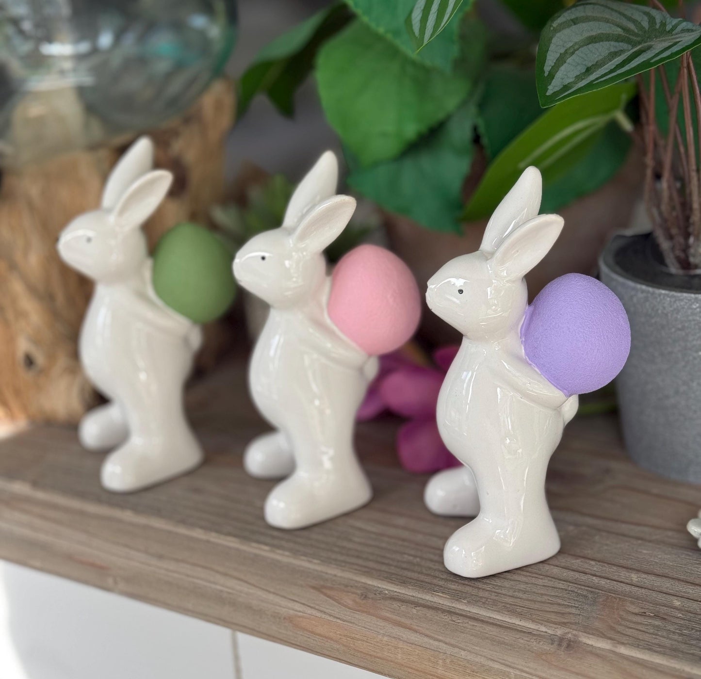 Ceramic White Glazed Bunny - Hand-painted Eggs available in 2 colours