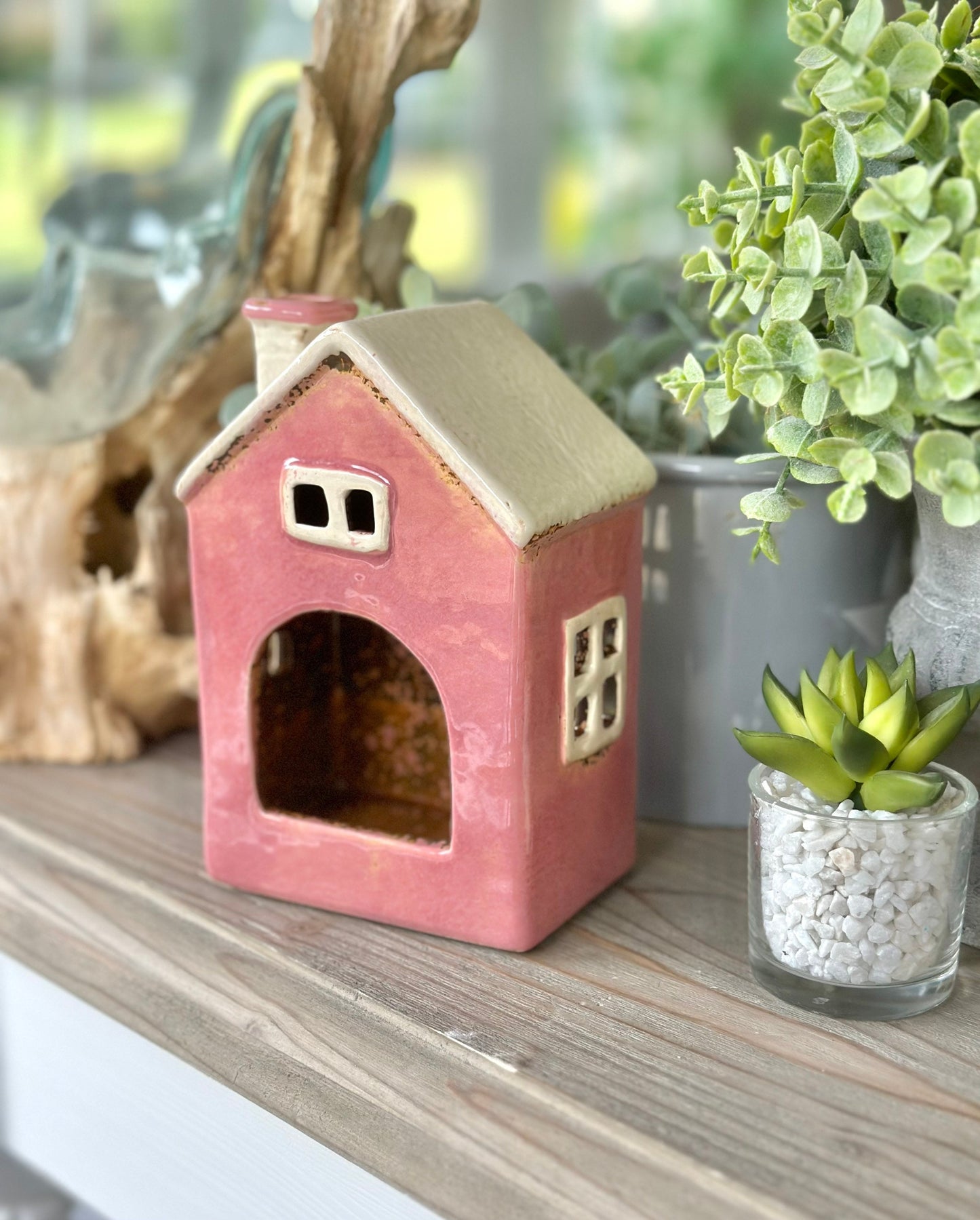 Pink Ceramic House /Cottage Candle Holder