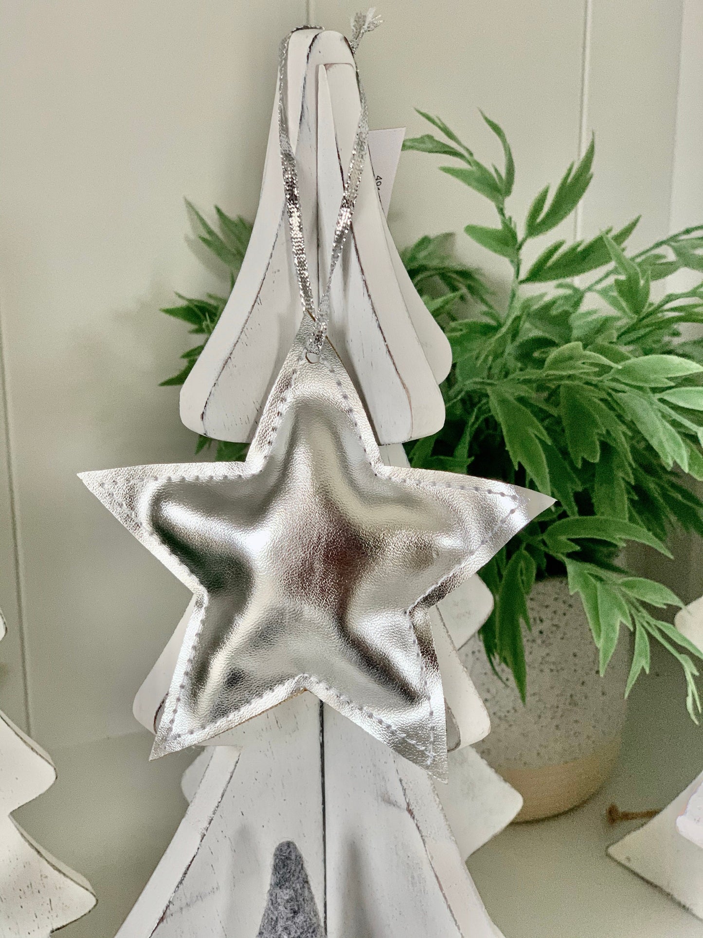 Various Sizes, Silver Fabric Star Hanging Decoration