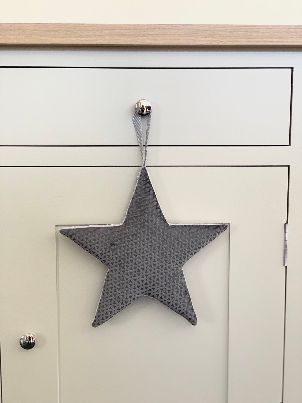 Vienna Star. Padded textured grey door hanging star/ decor.