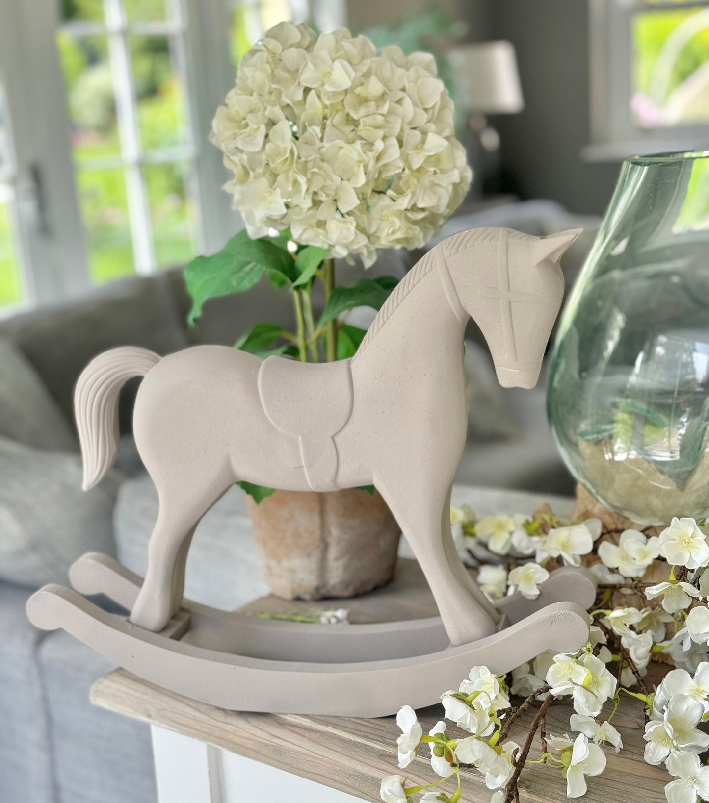 Large Taupe Wooden Rocking Horse