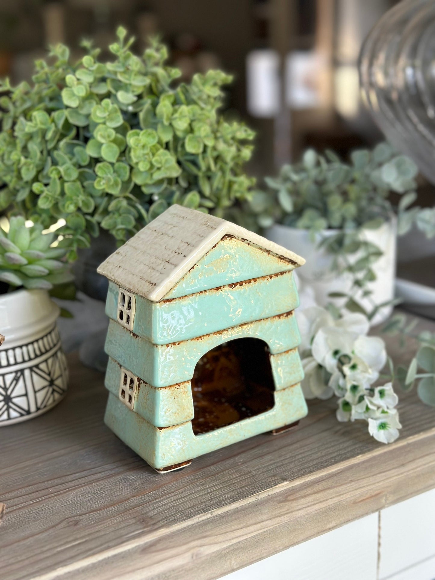 Ceramic Beehive House Aqua Tea light