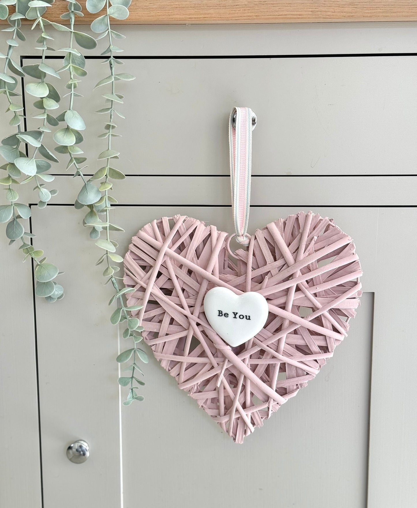 Be You Pink Wicker Heart Hanger