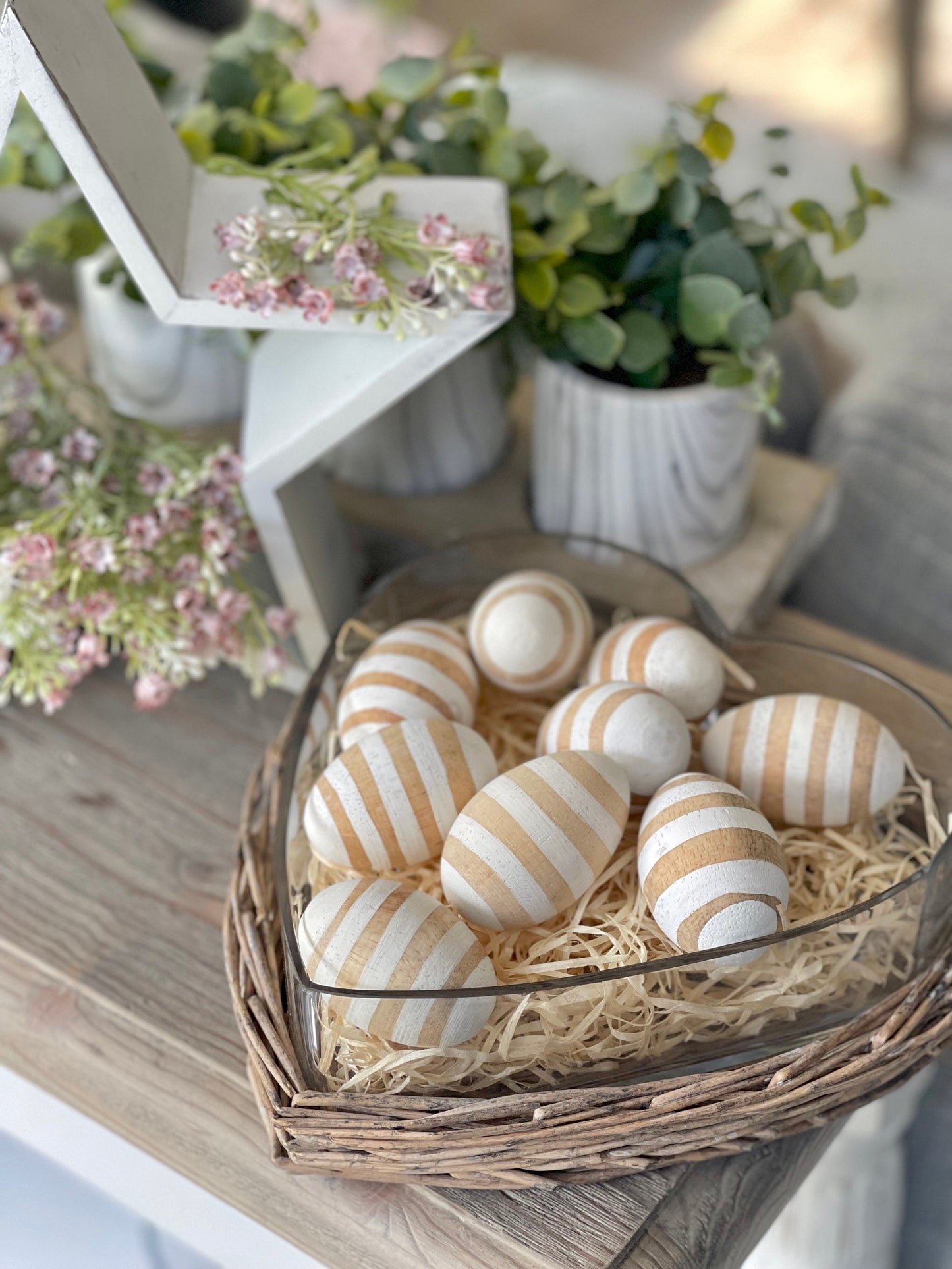 White Stripes Wooden Egg