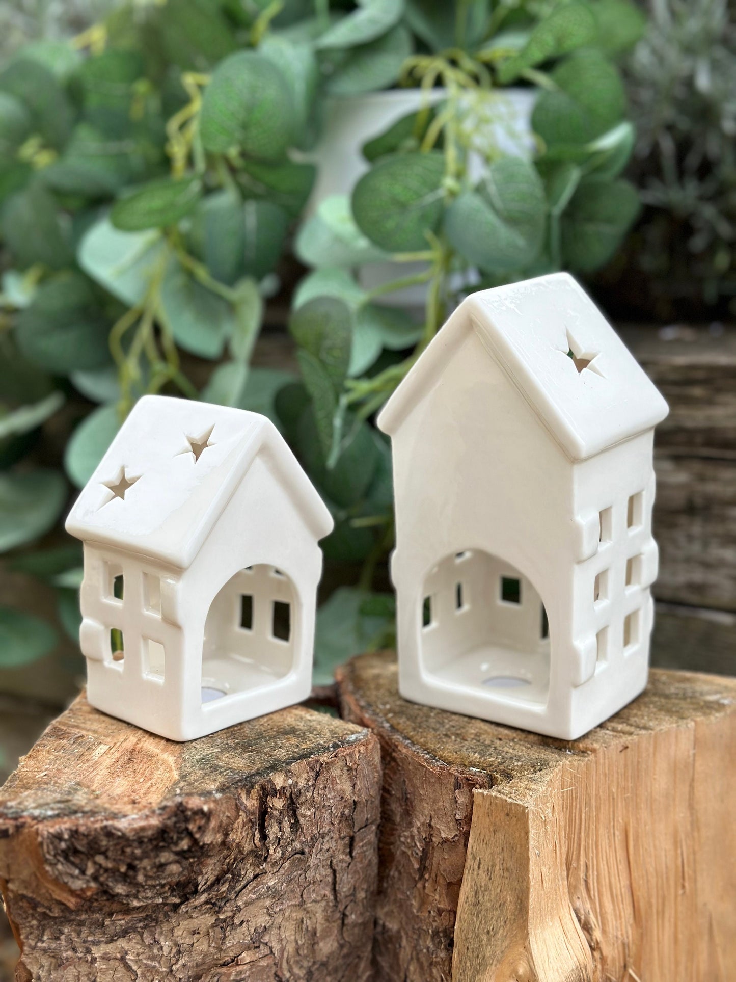 Ceramic Tea Light Heart/Star House - 2 Sizes Available