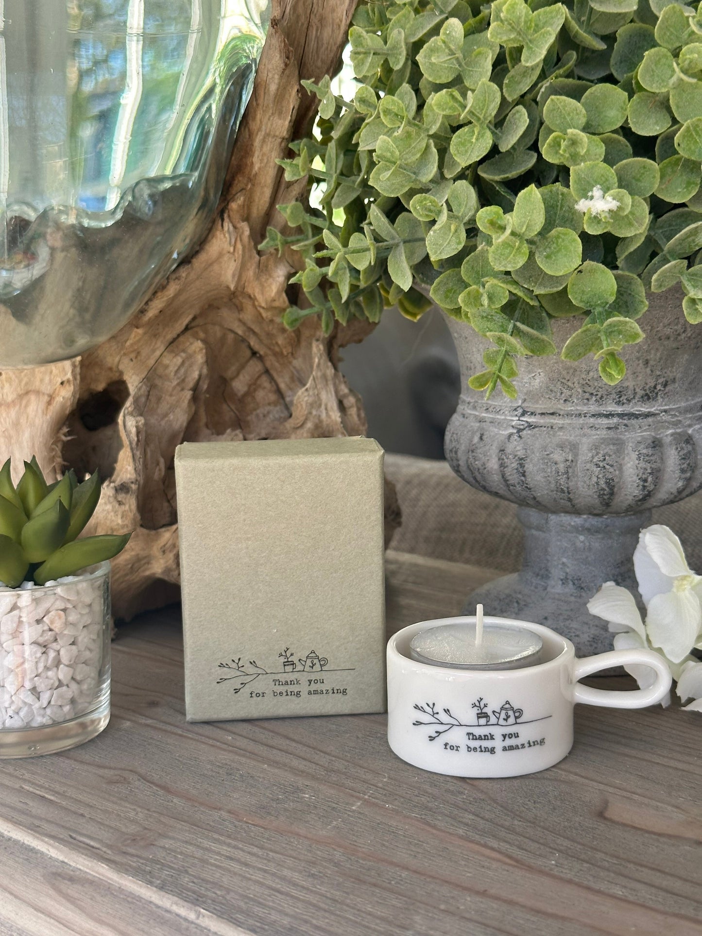 Handled "Thank you" Tea Light Holder