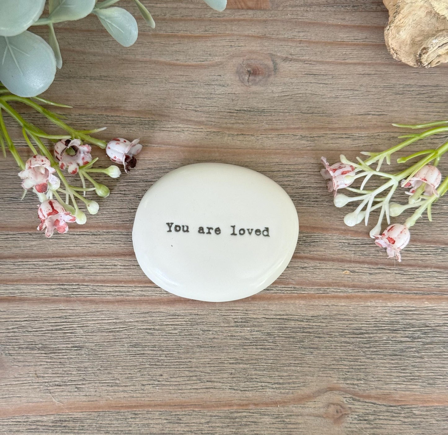 White Porcelain Round Pebble - You are Loved