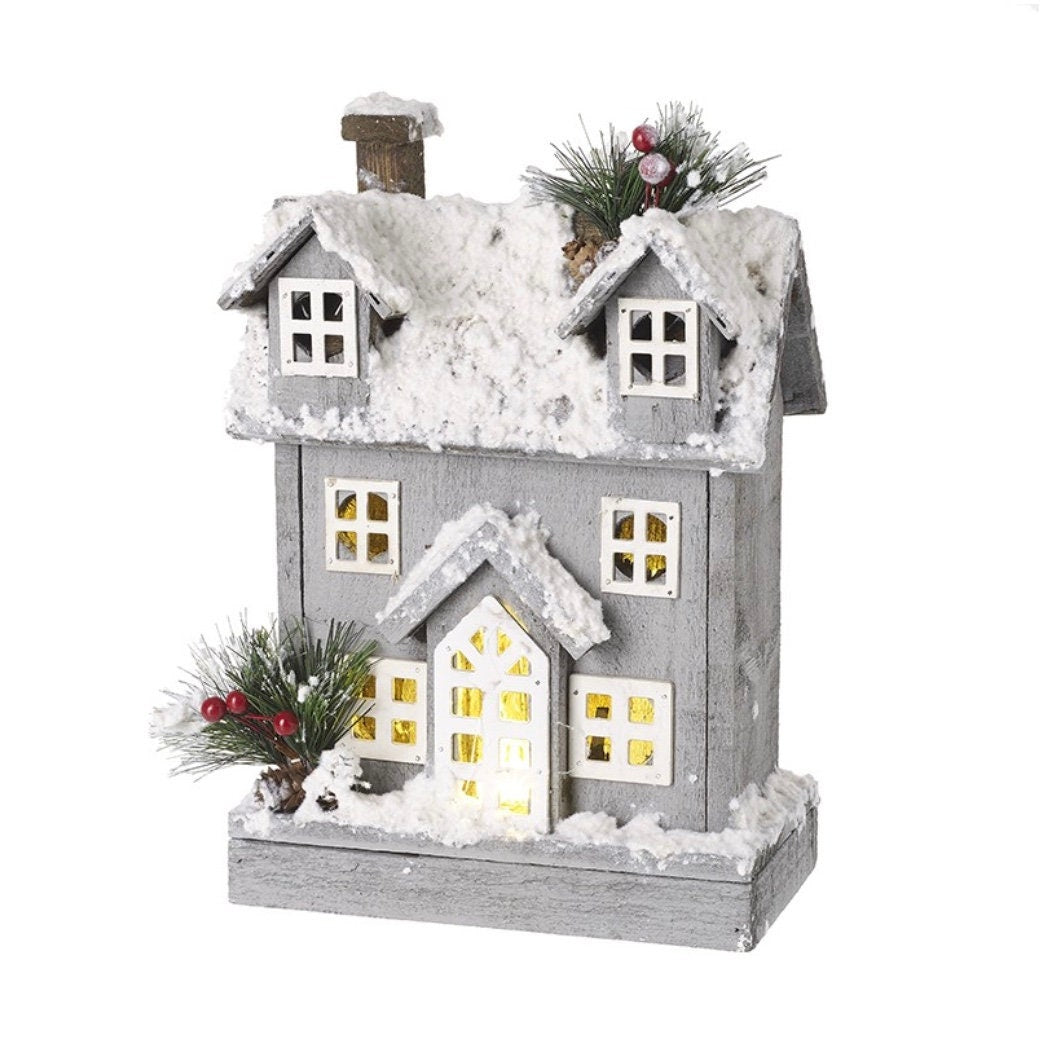 Large Grey LED Wooden Festive House