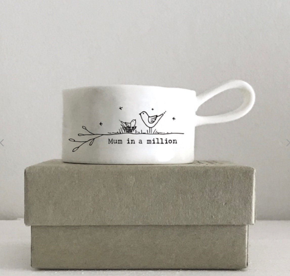 Handled "Mum in a Million" Porcelain Tea light Holder