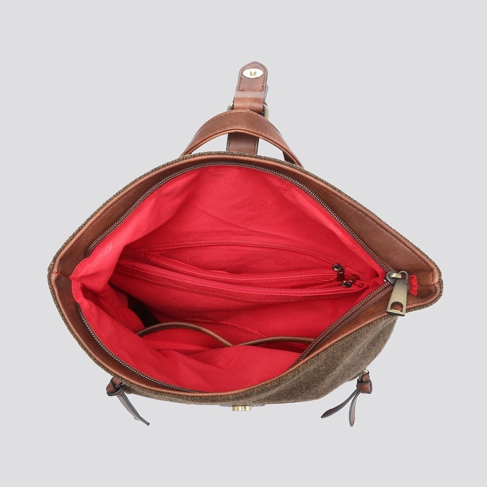 Khaki Green Herringbone Rucksack/Backpack