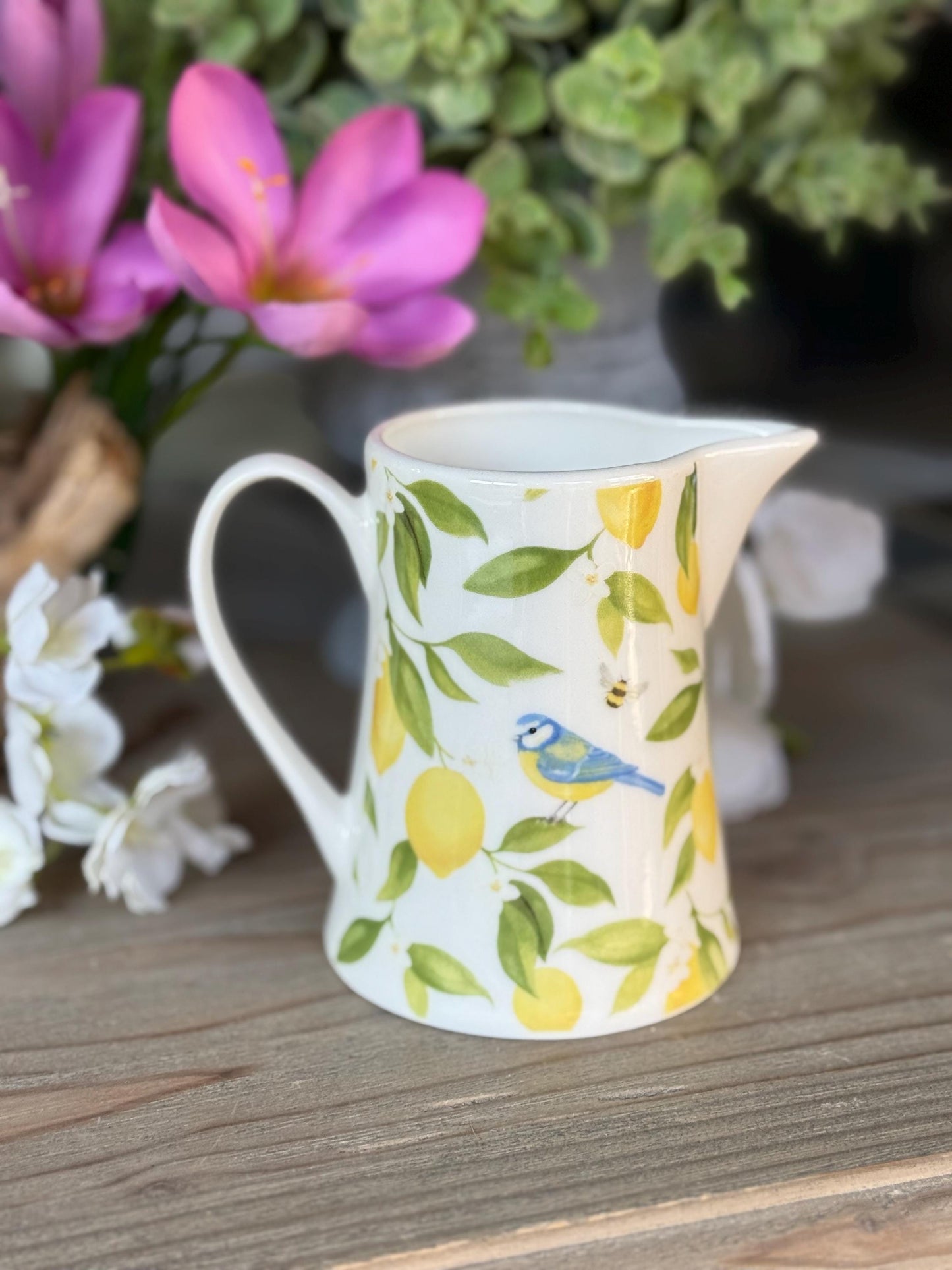 Bone China Jug - Lemons & Blue Tits