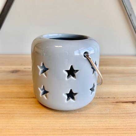 Grey Ceramic Star Cut Lantern - 2 Sizes Available