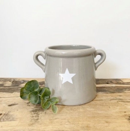 Ceramic Pot with Star -  Grey 10cm