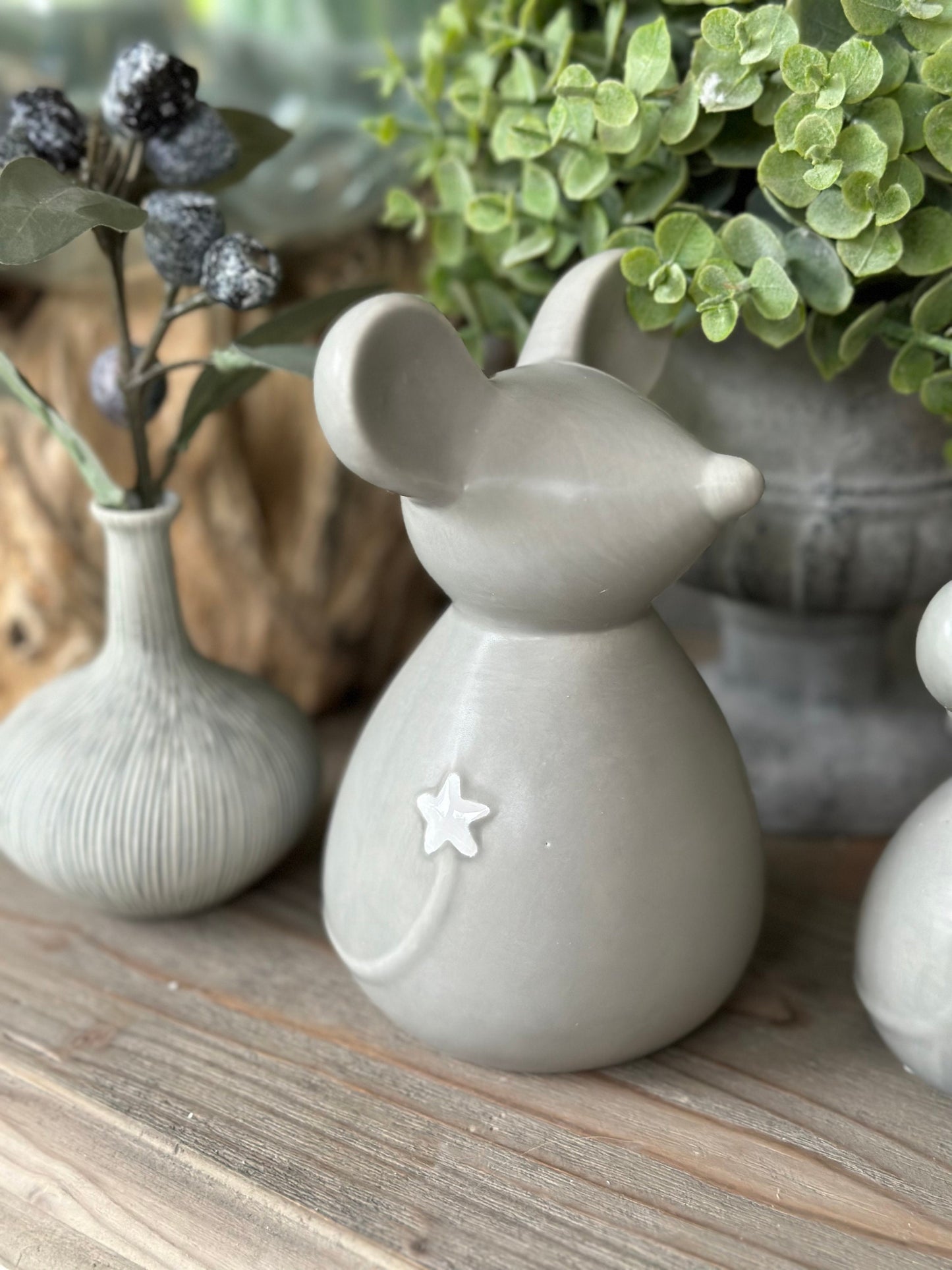 Grey Ceramic Mouse;  Available in 2 sizes.