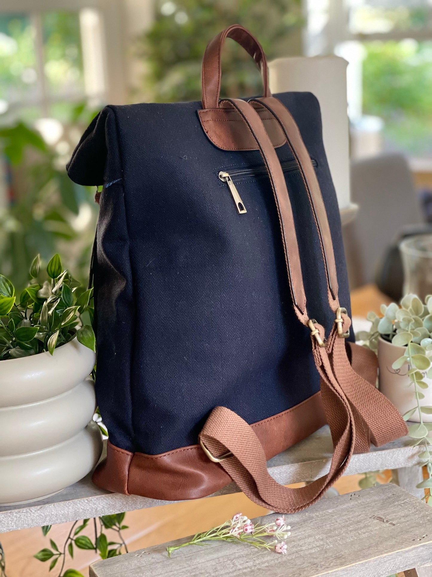 Navy Herringbone Rucksack/Backpack