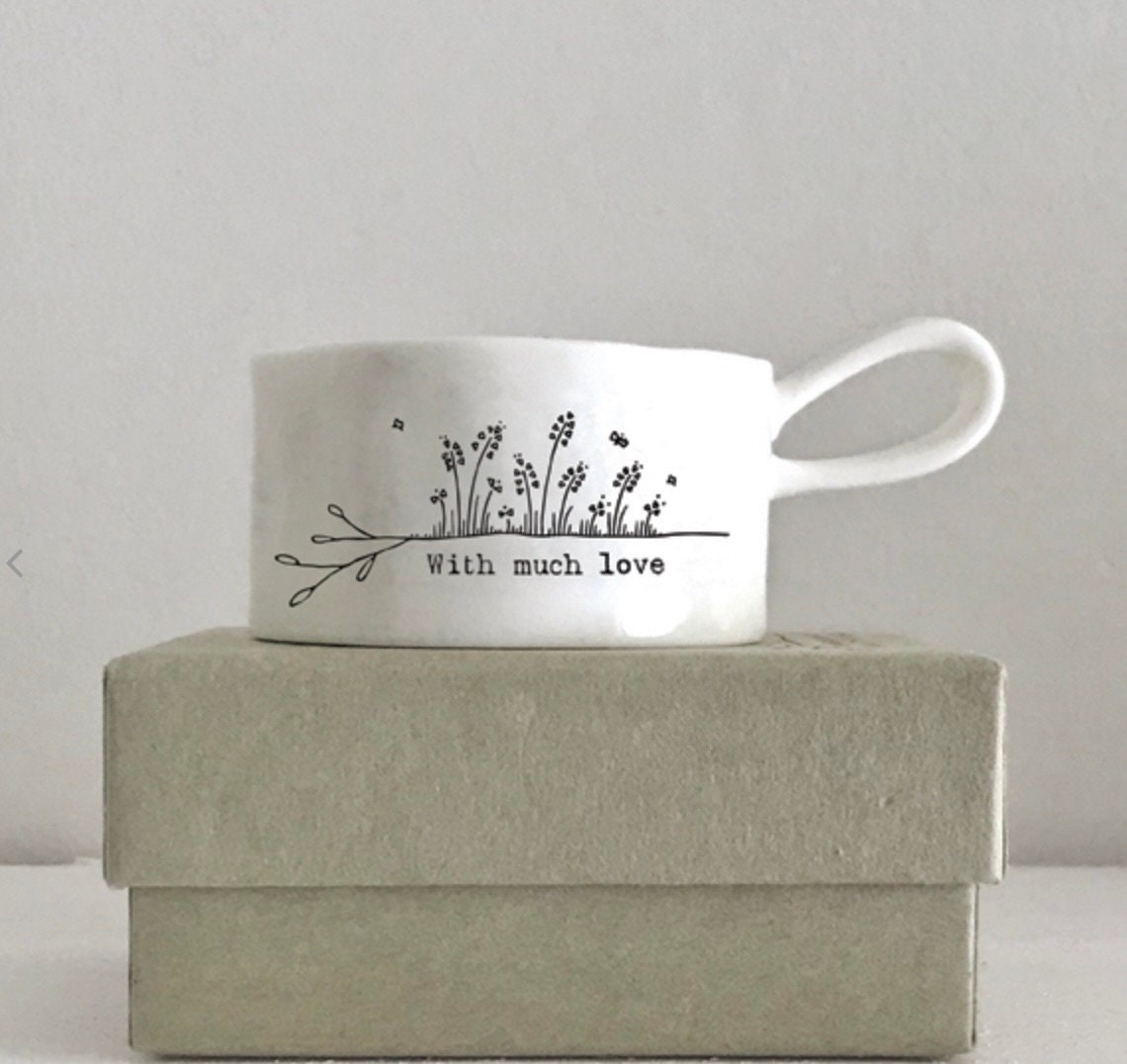 Handled "With Much Love" Porcelain Tea light Holder