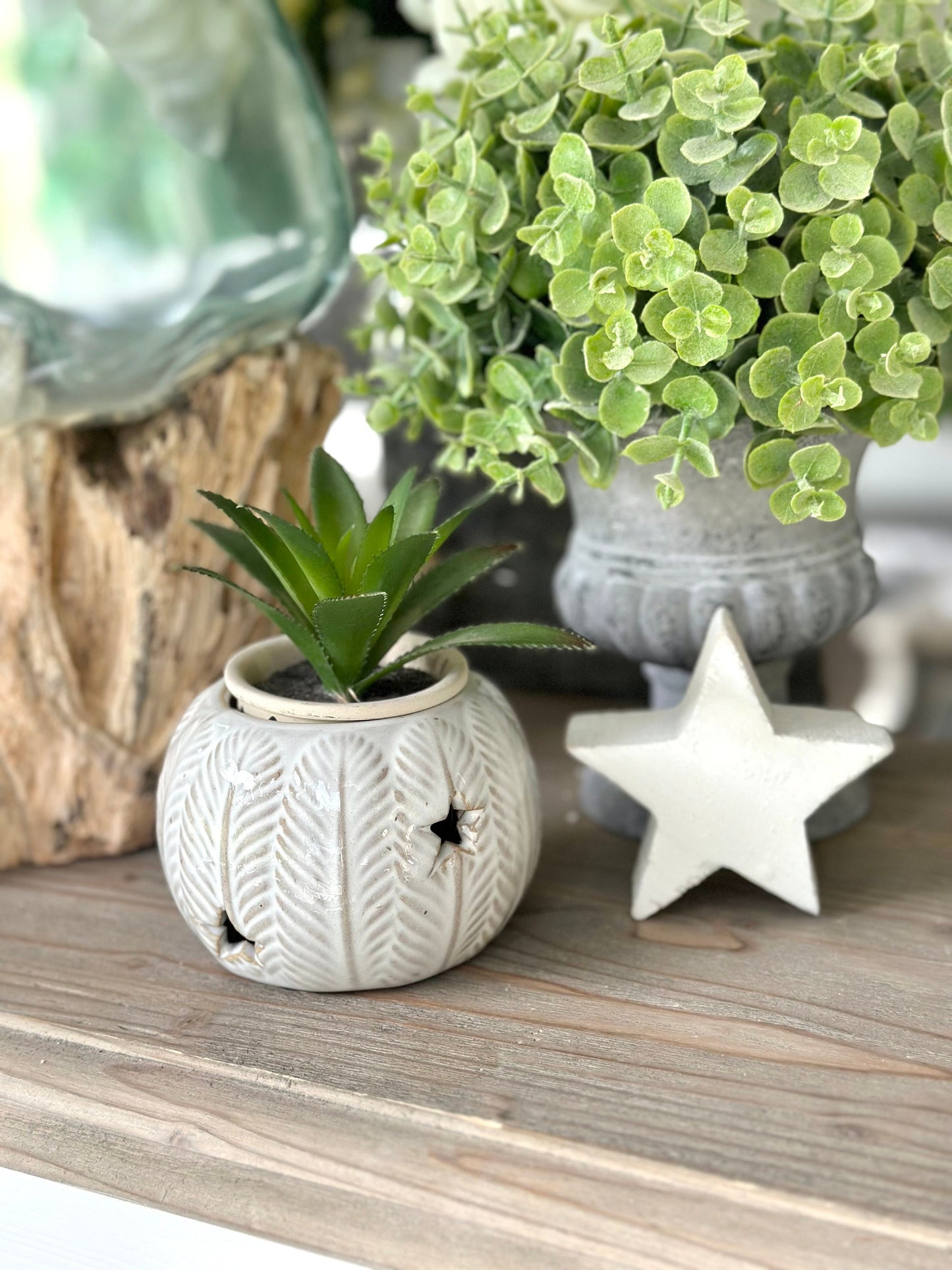 White Star Cut Glazed Lantern