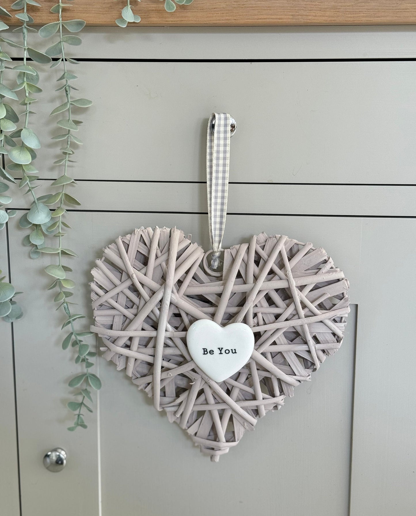 Be You Taupe Wicker Heart Hanger