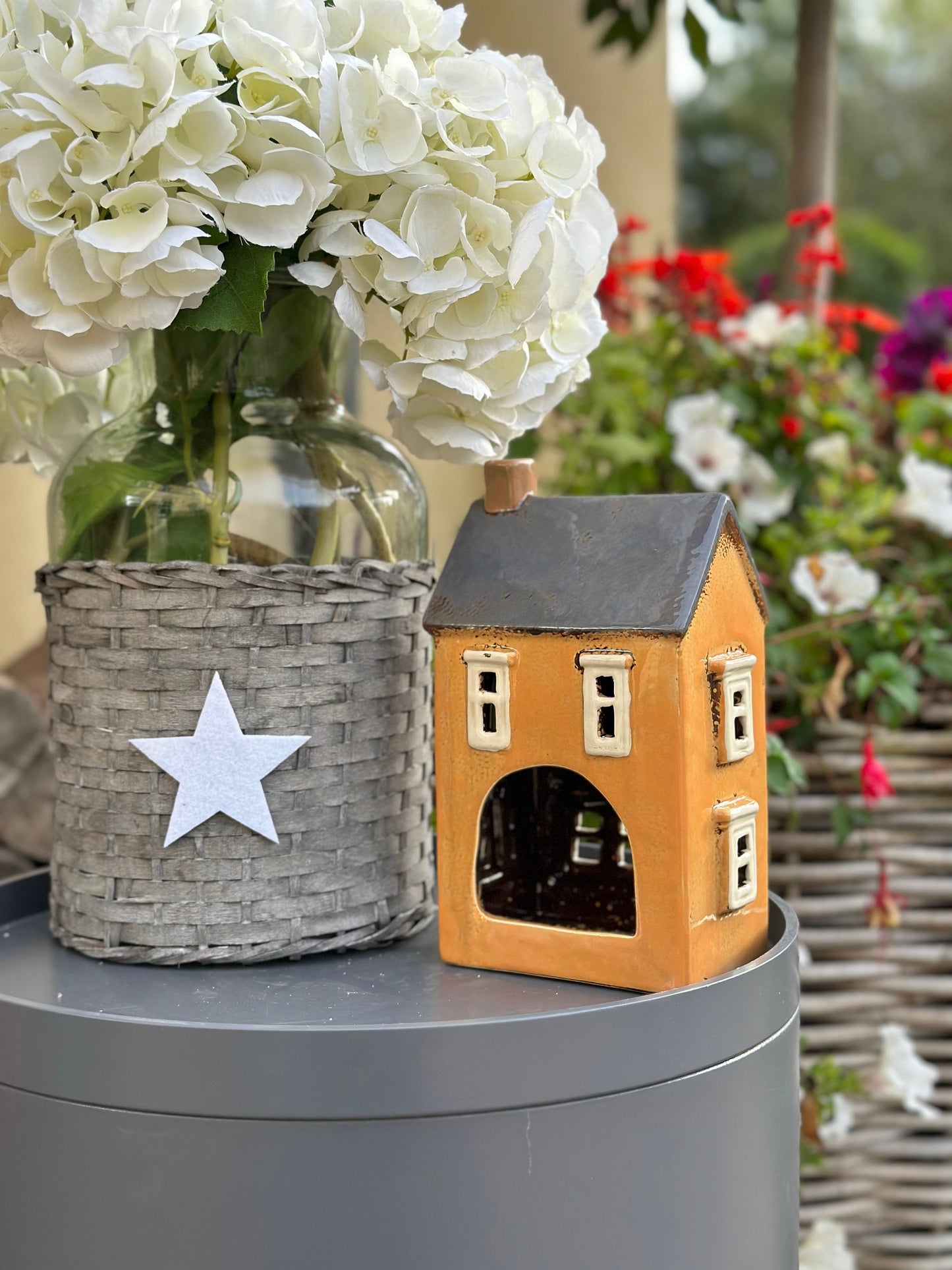 Burnt Orange Ceramic House/Cottage Candle Holder - 22cm