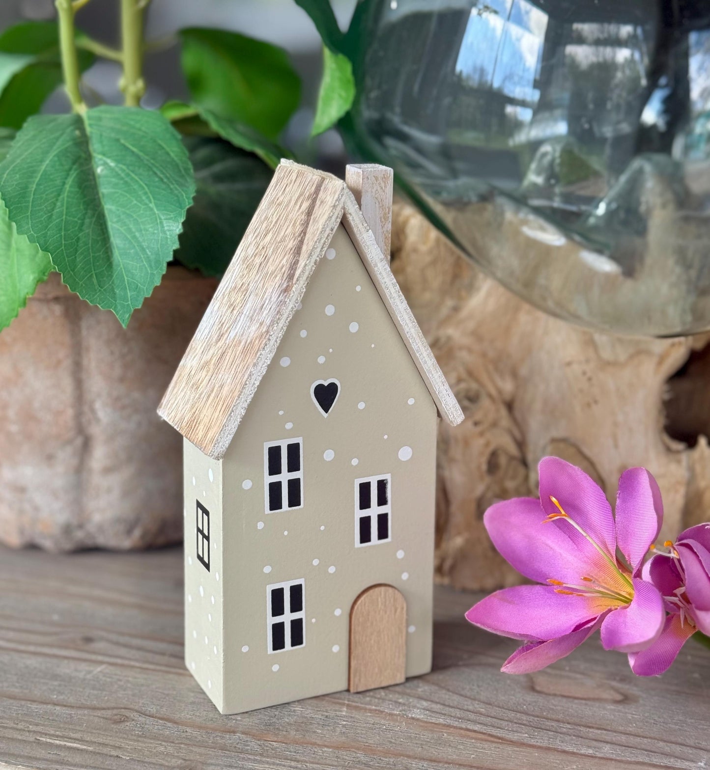 Sage Polka Dot Wooden Houses - Choice of 2 sizes