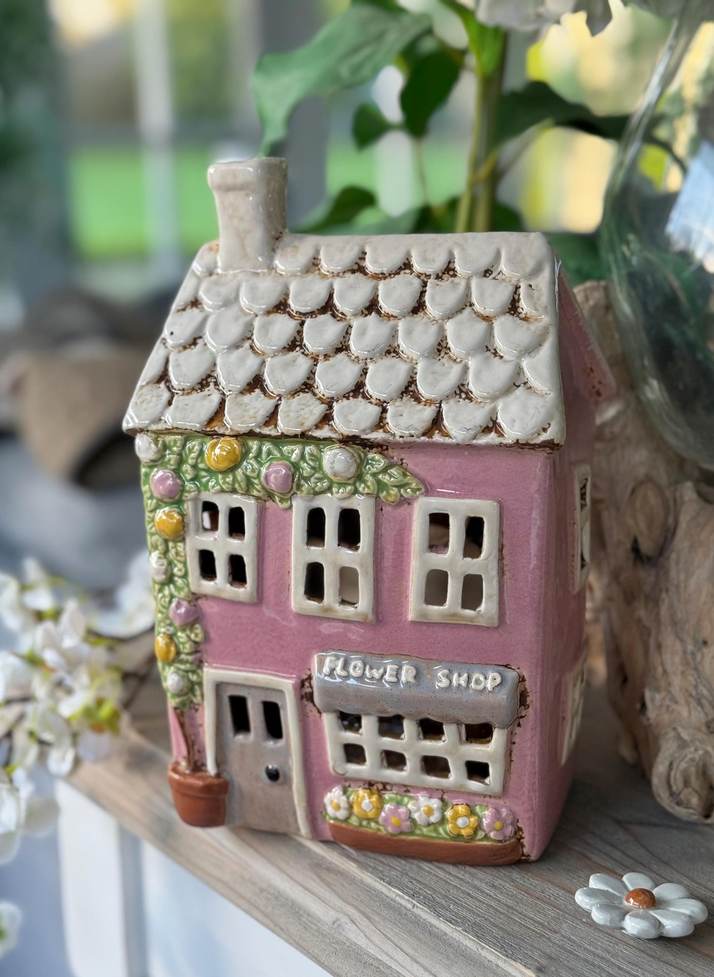 Pink Ceramic Flower Shop Candle Holder