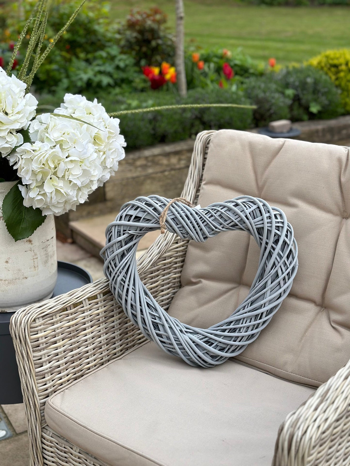 Grey Wicker Hanging Heart - 40cm