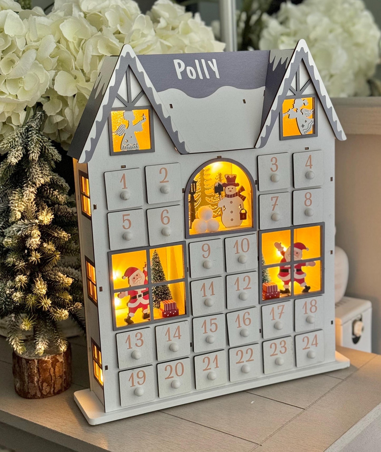 White Wooden LED Advent House