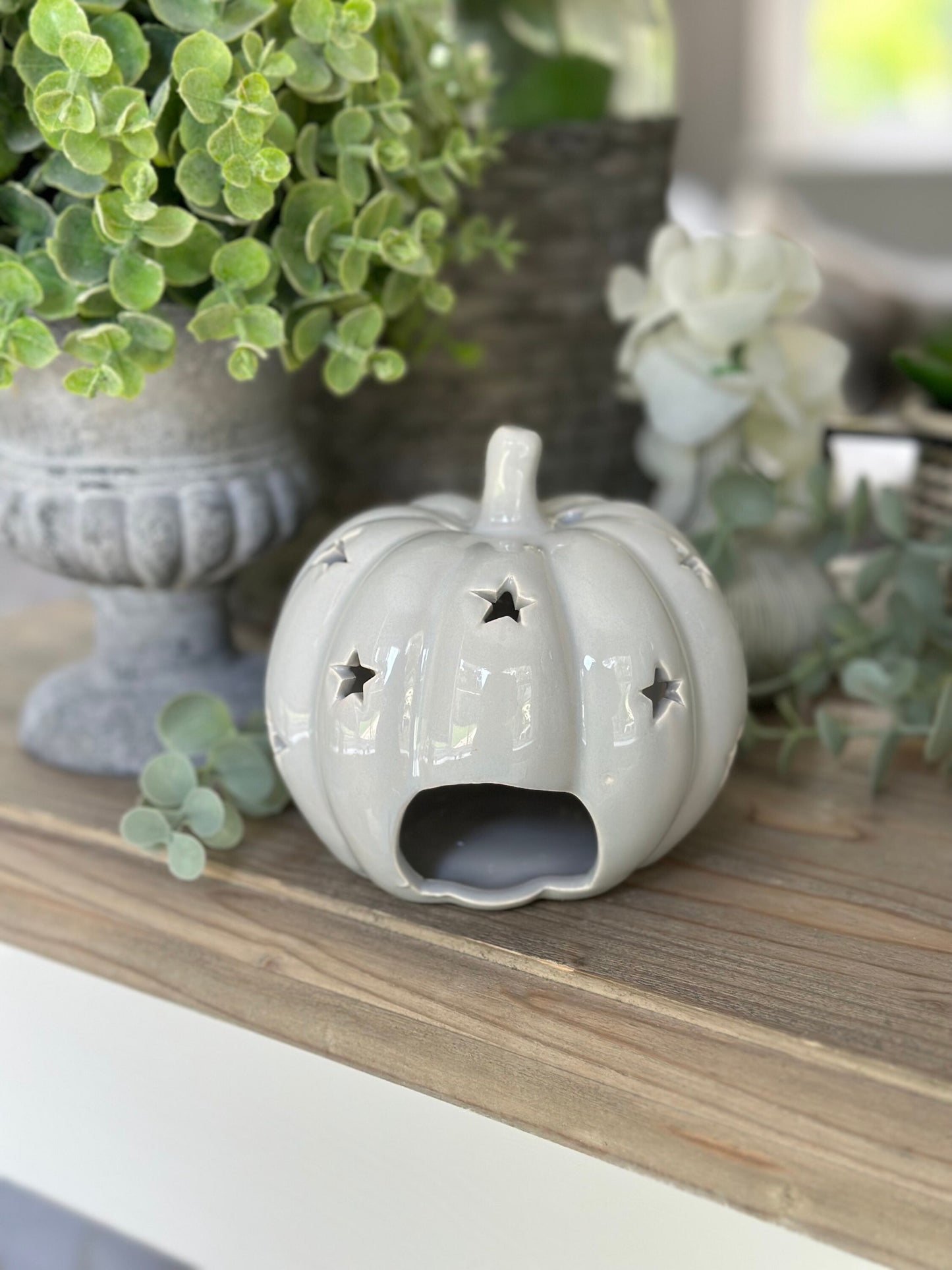 LED Grey Ceramic Pumpkins - Choice of 2 Sizes
