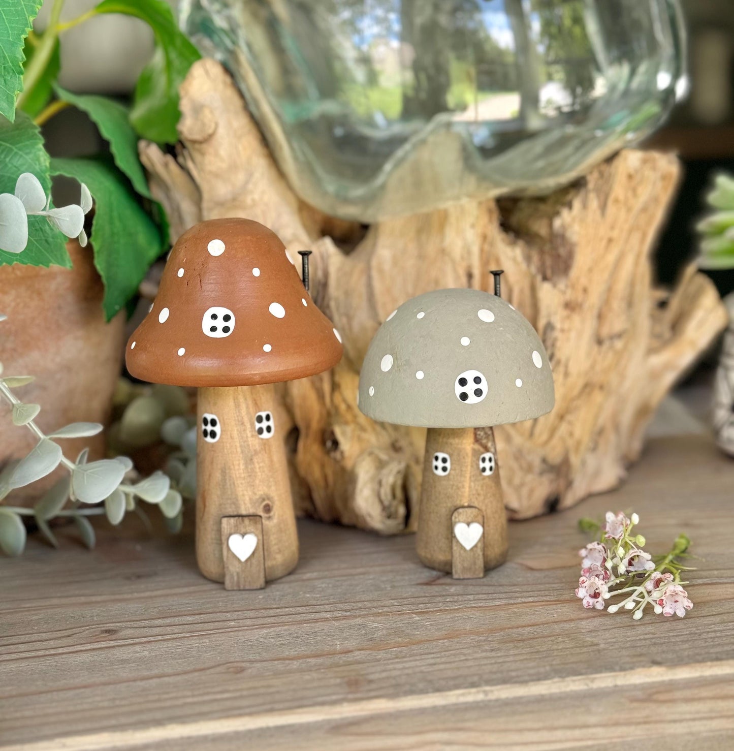 Wooden Polka Dot Mushroom House - Choice of 2 Colours