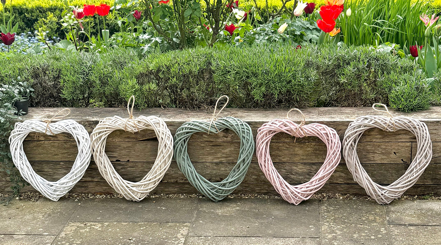 Medium Old Hessian Wicker Hanging Heart - 40cm