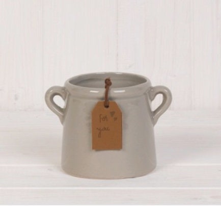 Small Ceramic Pot with Tag - Grey 8cm