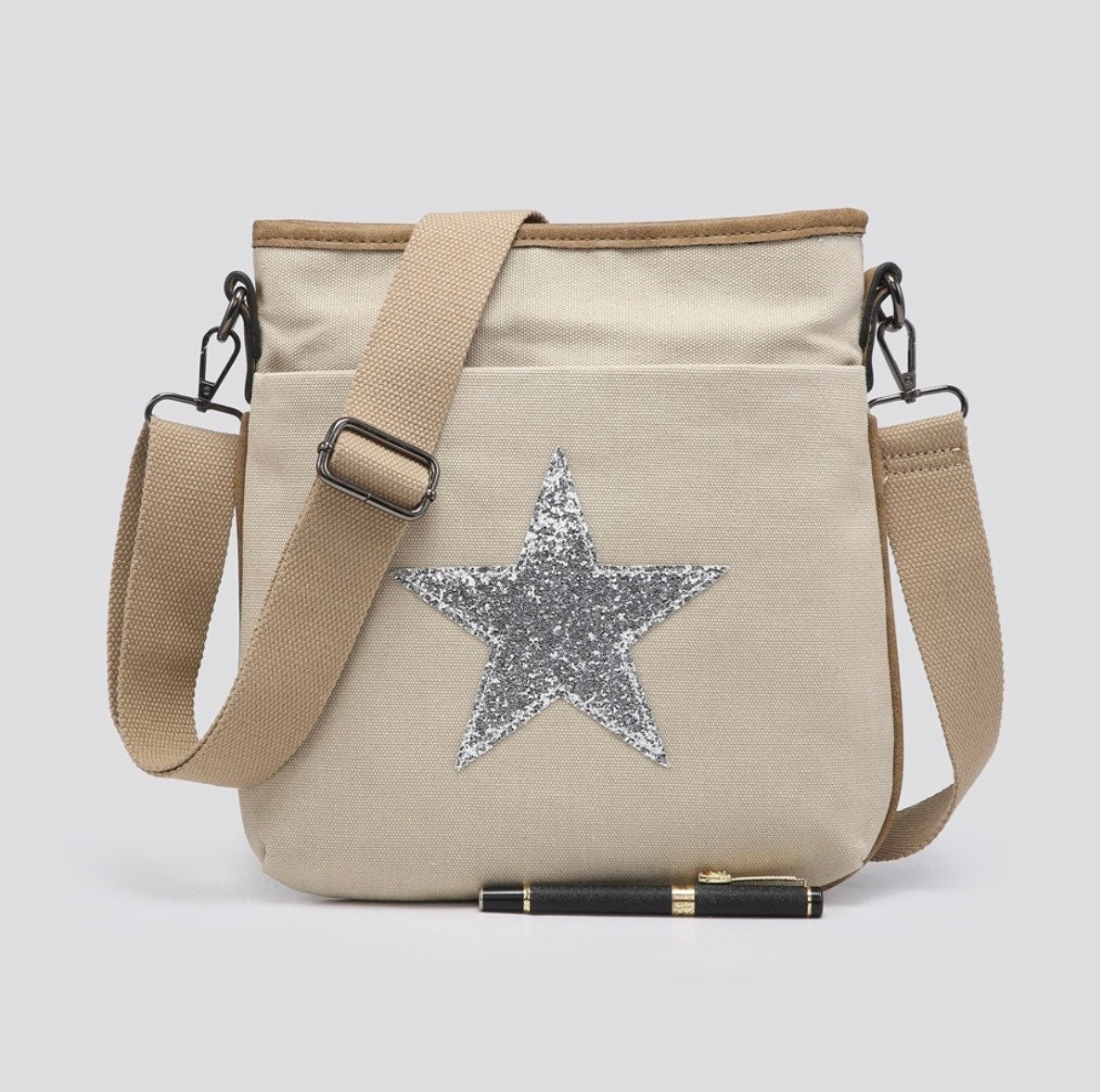 Flat Star Cross Body Messenger Bag - Beige