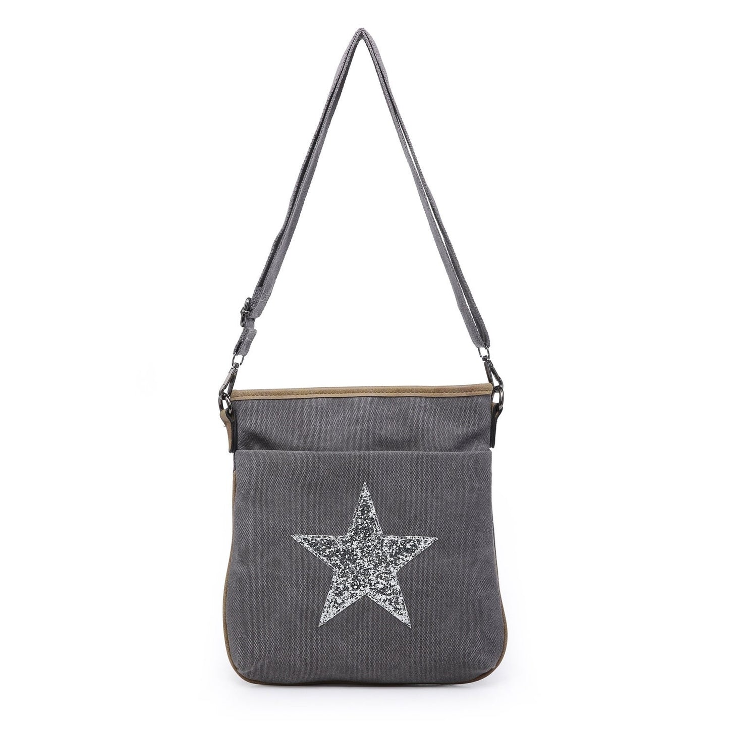 Dark Grey Flat Star Cross Body Messenger Bag