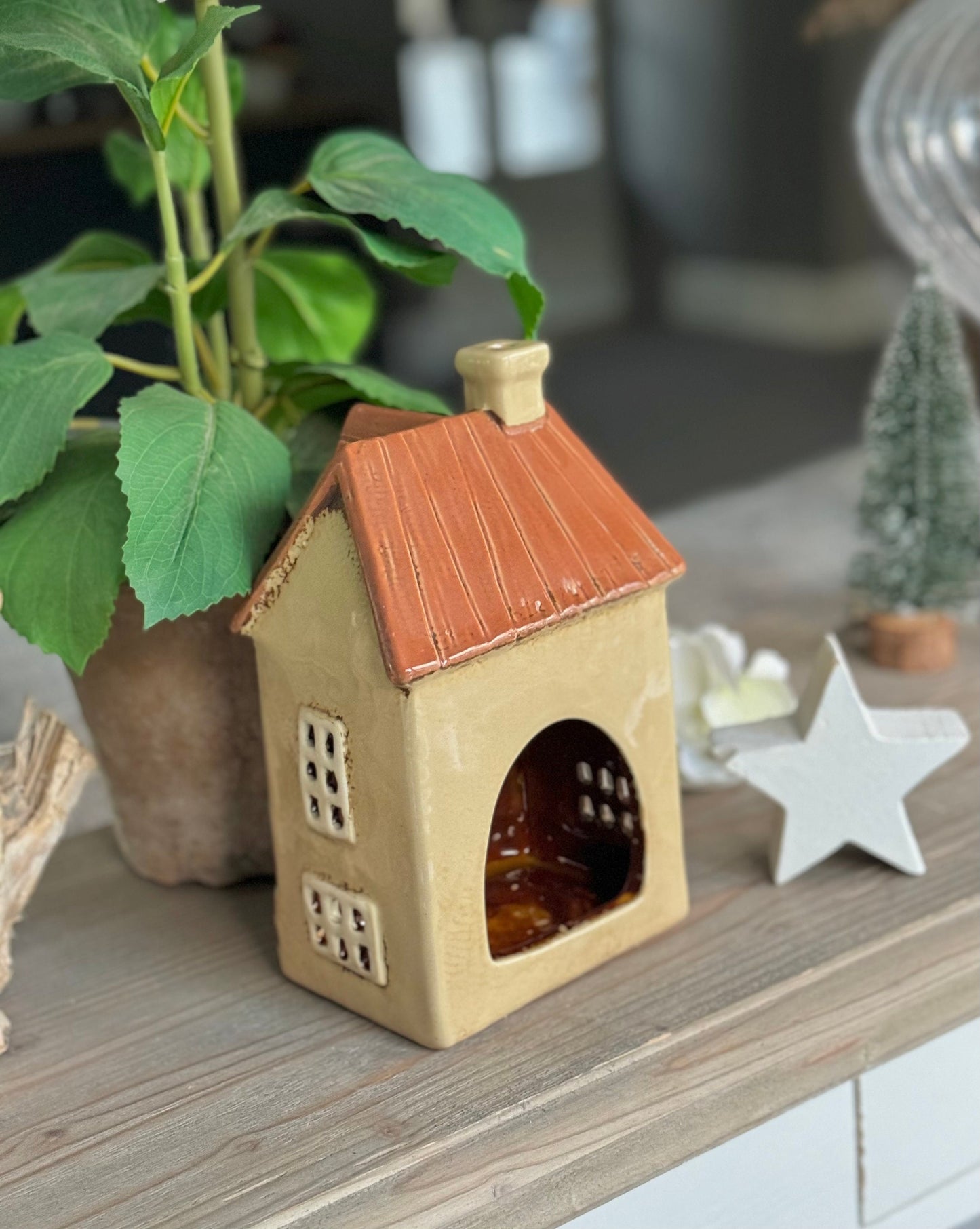 Cream Traditional Village Garden House Candle Holder