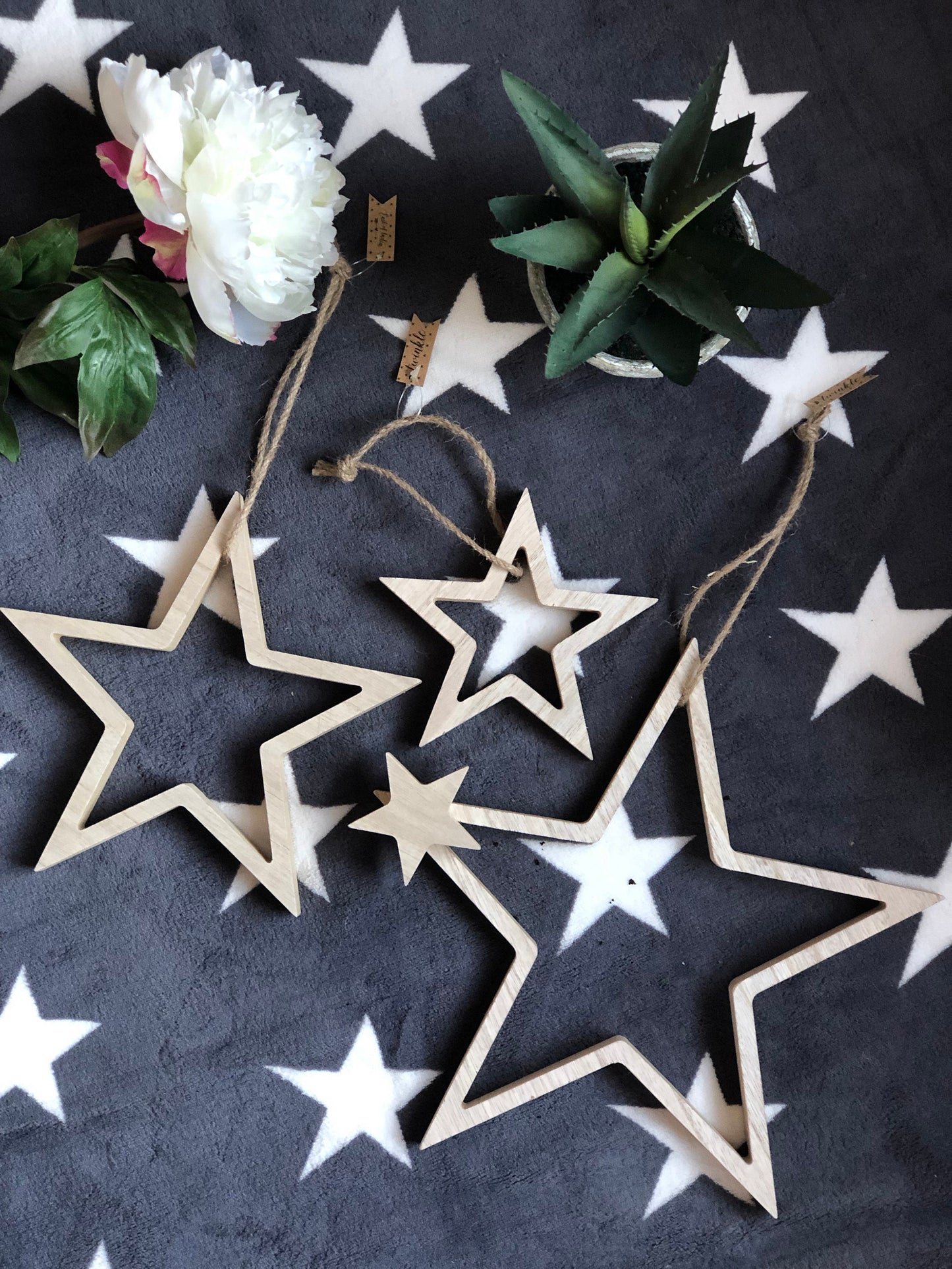 Natural Wooden Stars.  Set of 4