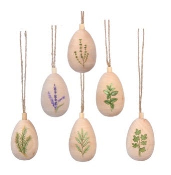 Gisela Graham Herb Painted Wood Easter Egg Decoration - Choice of 4 Eggs