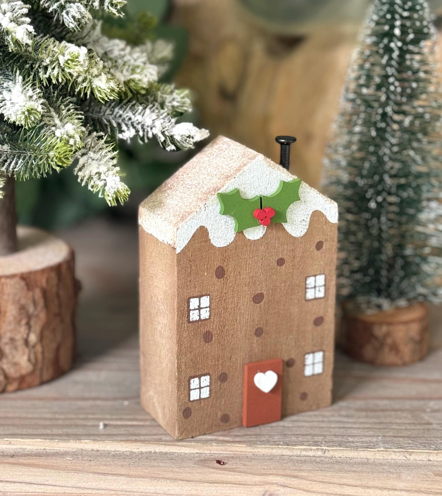 Wooden Polka Dot Christmas Pudding House