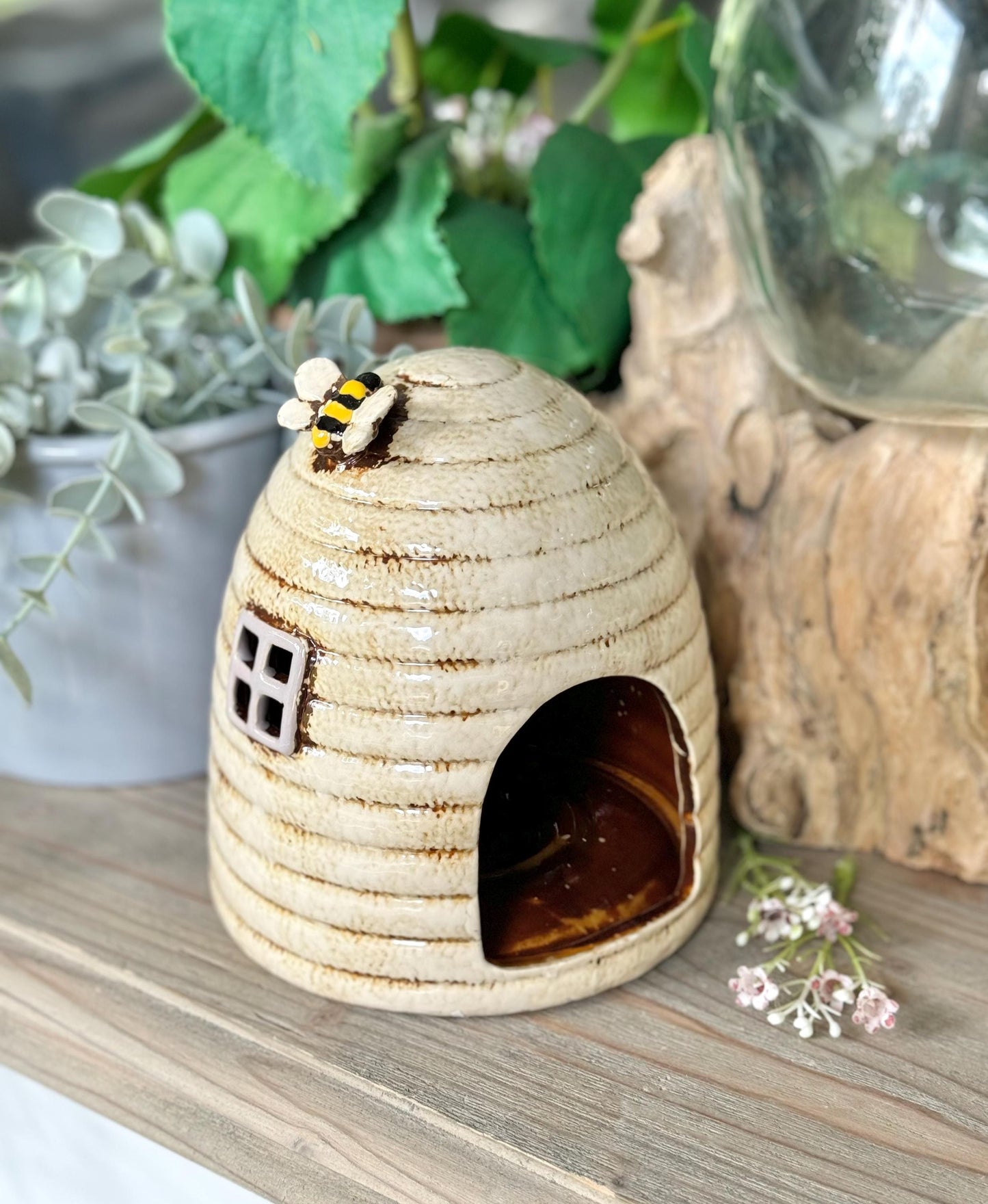 Ceramic Cream Beehive Candle Holder